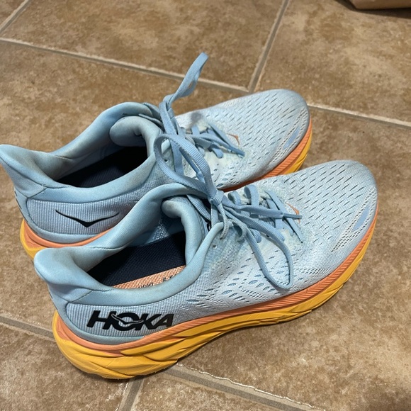 Hoka Clifton 8 Baby Blue and Orange Sole Sneakers in 8.5 - Picture 3 of 14